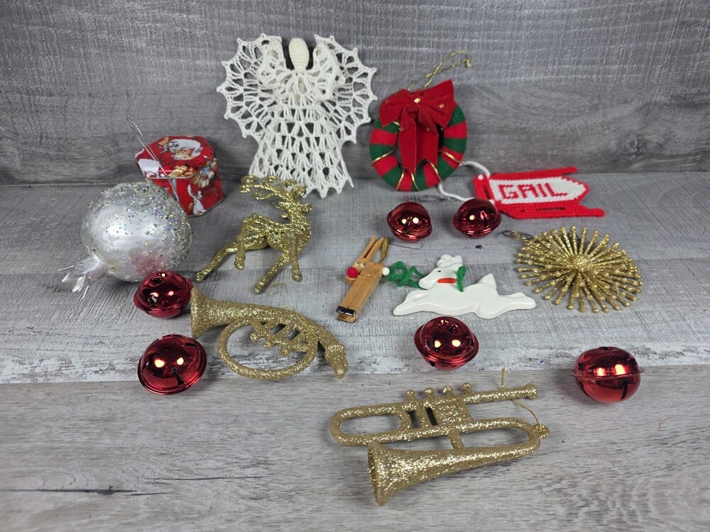 Lot of 17 VTG Crochet Lace Metal Bells Christmas Ornaments Rustic Farmhouse b215